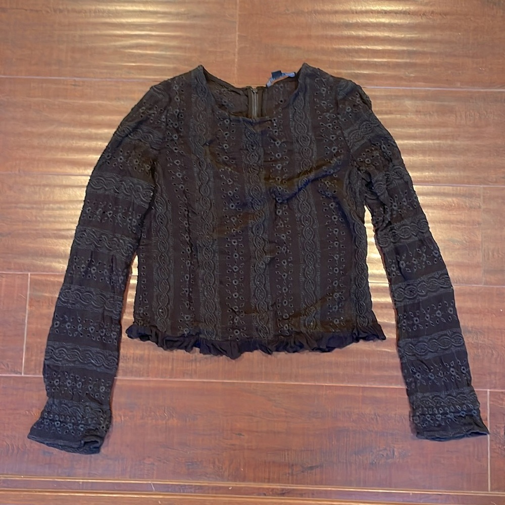 All Saints Black eyelet top Size 6